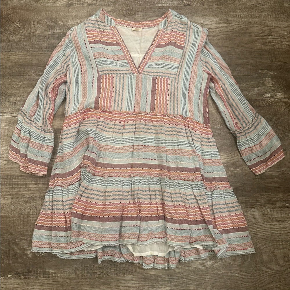 En Creme Striped Mini Dress - Blue, Pink, White
